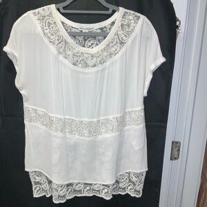 Anthropologie ivory white lace short sleeve top
